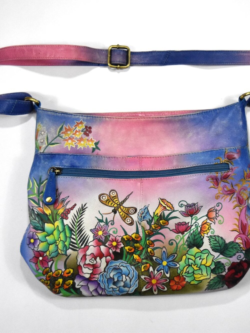 Seventh Avenue Painted Leather Floral Crossbody Bag Leather Purse Whimsical Pink